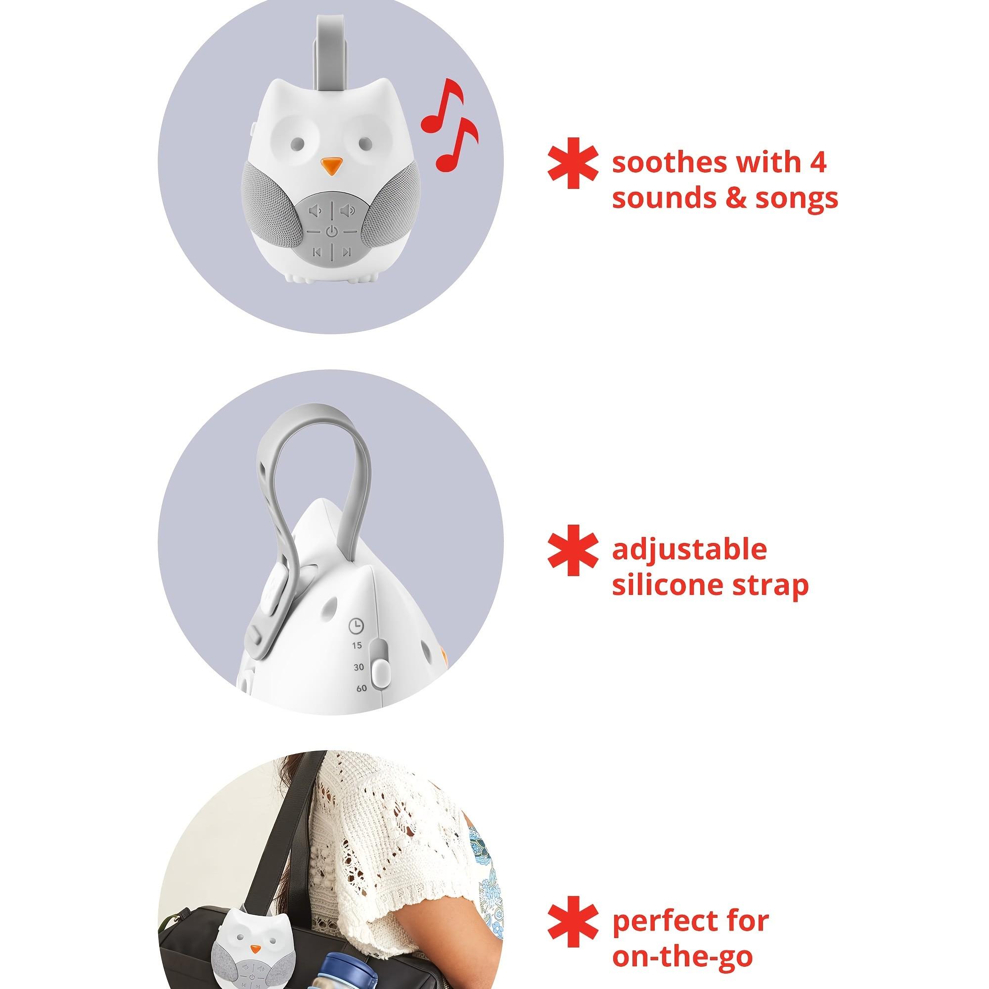 Cute Owl Baby White Noise Machine, Portable Sound Soother with 4 Soothing Sounds & Songs, Adjustable Strap, Auto-Off Timer, Perfect for On-the-Go, Stroller & Crib