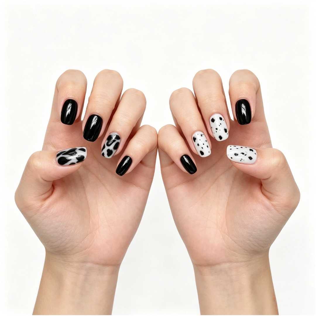 24pcs Short Square Nails, Classic Polka Dot Heart Design, Detachable Nail Art, European Style, Trendy Manicure Set
