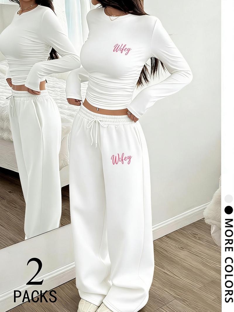 Y2K Campus Sweet Girl Back-To-School Set, Ruched Top & Wide Leg Pants, Youthful and Stylish, Perfect for Daily Wear