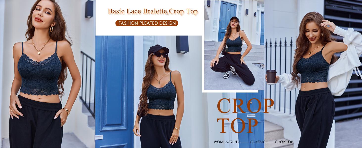 Lace Bralette for Women Spaghetti Strap Tank Top V Neck Slim Basic Camisoles 2026