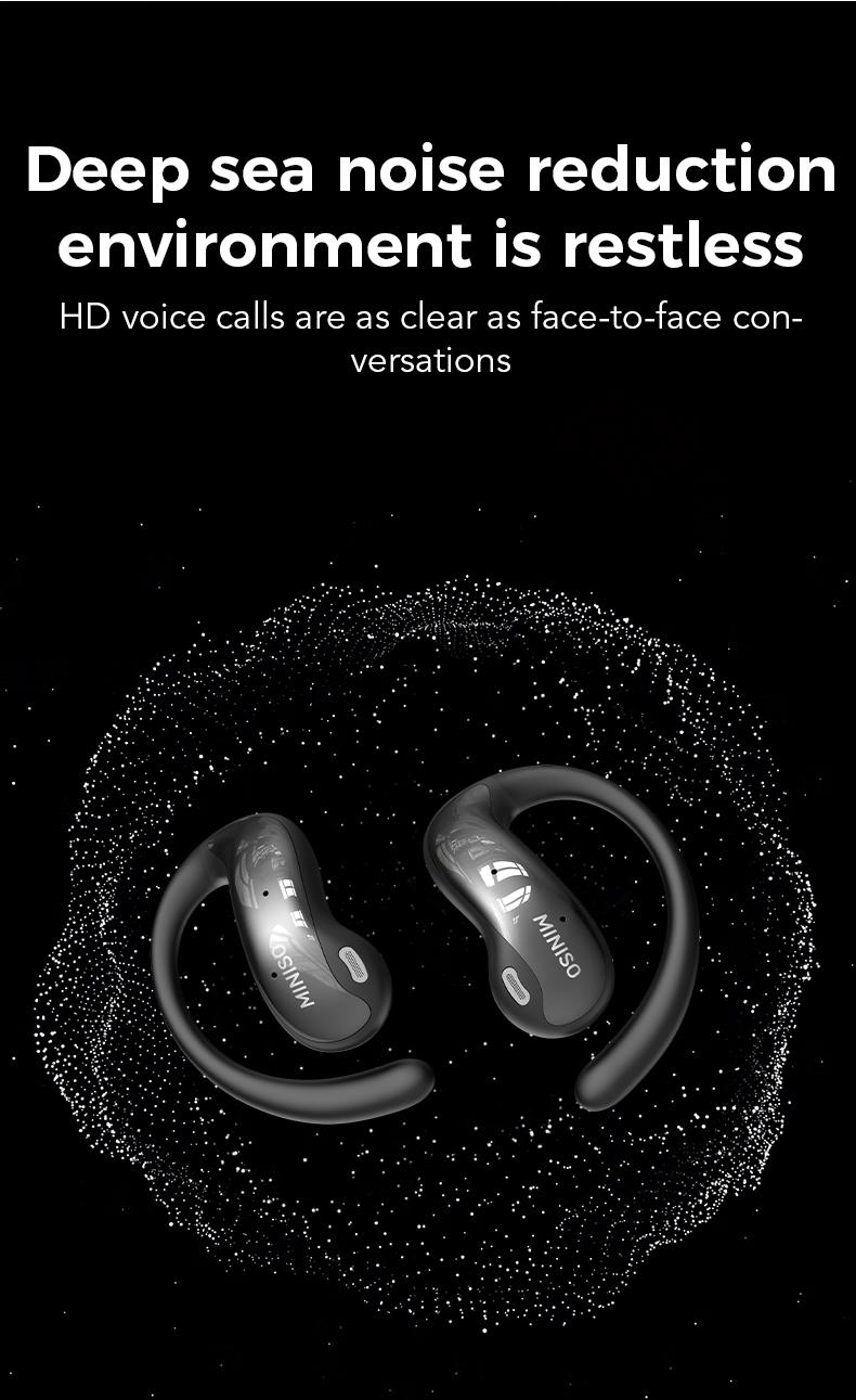 MINISO MS188 LCD Wireless Bluetooth Earphones,OWS Open Ear Headphones with Mic,Full Color Display Charging Case Headsets for music sports, Earbuds with Earhooks