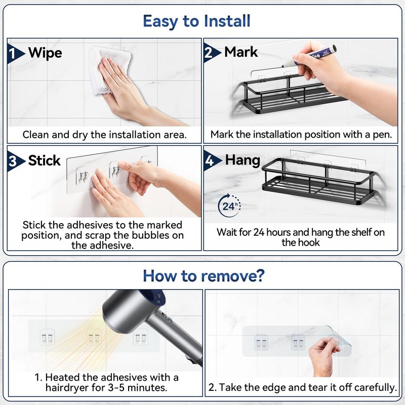 YASONIC 2/3/5 Pack Shower Caddy Adhesive Replacement, Strong Adhesive Hooks for Shower Caddy, Waterproof Shower Adhesive Strips, No Drilling, for Bathroom Storage Shelves and Kitchen Racks