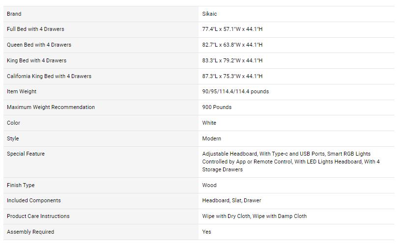 Sikaic Faux Leather Platform LED Bed Frame With Storage Drawers And USB Ports Adjustable Headboard White Furniture Modern Interior Design Luxury