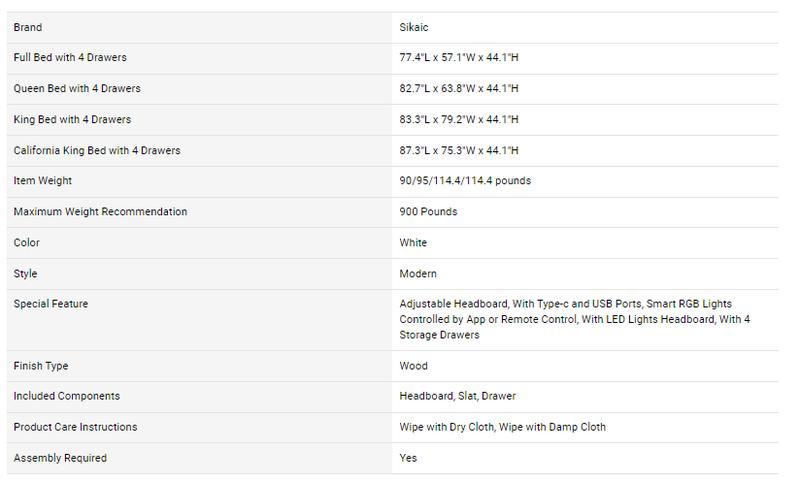 Sikaic Faux Leather Platform LED Bed Frame With Storage Drawers And USB Ports Adjustable Headboard White Furniture Modern Interior Design Luxury