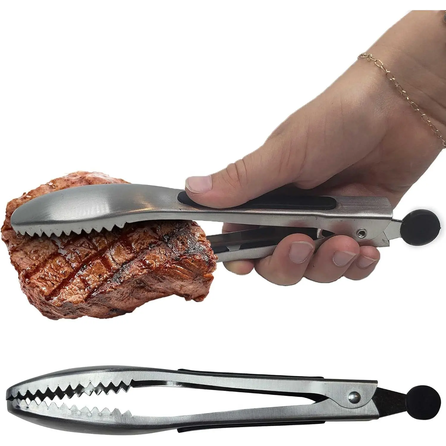 Metal Tongs with  for Nonslip Grilling, Cooking, and Serving – Ice Tongs and Pasta Tongs Grip Slippery Foods – Comfortable Cushioned Handles (Gripper Tongs)
