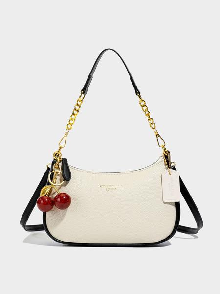 Small fresh  sweet shaped shoulder handbag, white lychee pattern simple classic design, cherry pearl chain bag, exquisite fashion   versatile, niche design suitable for daily commuting, shopping, etc.