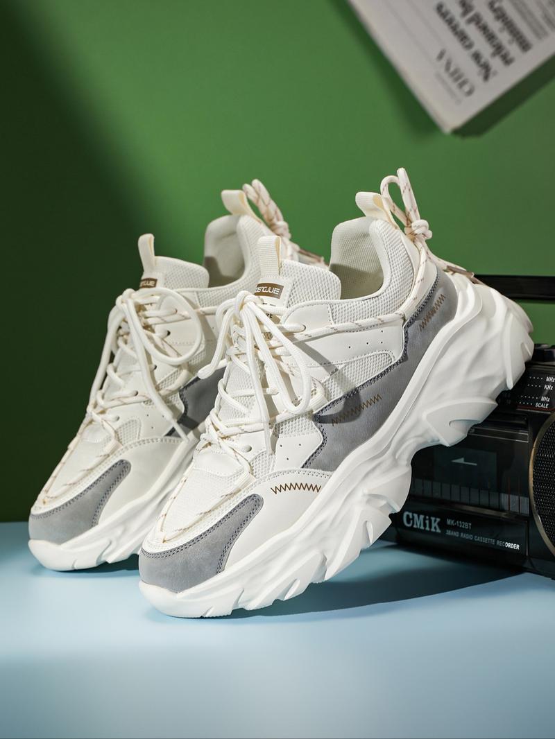 Men's Height Increasing Dad Shoes, Dual Strap Design, Fashionable Casual Sporty Trendy Walking Sneakers, Colorblock Patchwork, Thick Sole, All Seasons Men's Height Increasing Dad Shoes, Dual Strap Design, Fashionable Casual Sporty Trendy Walking Sneakers, Colorblock Patchwork, Thick Sole, All Seasons