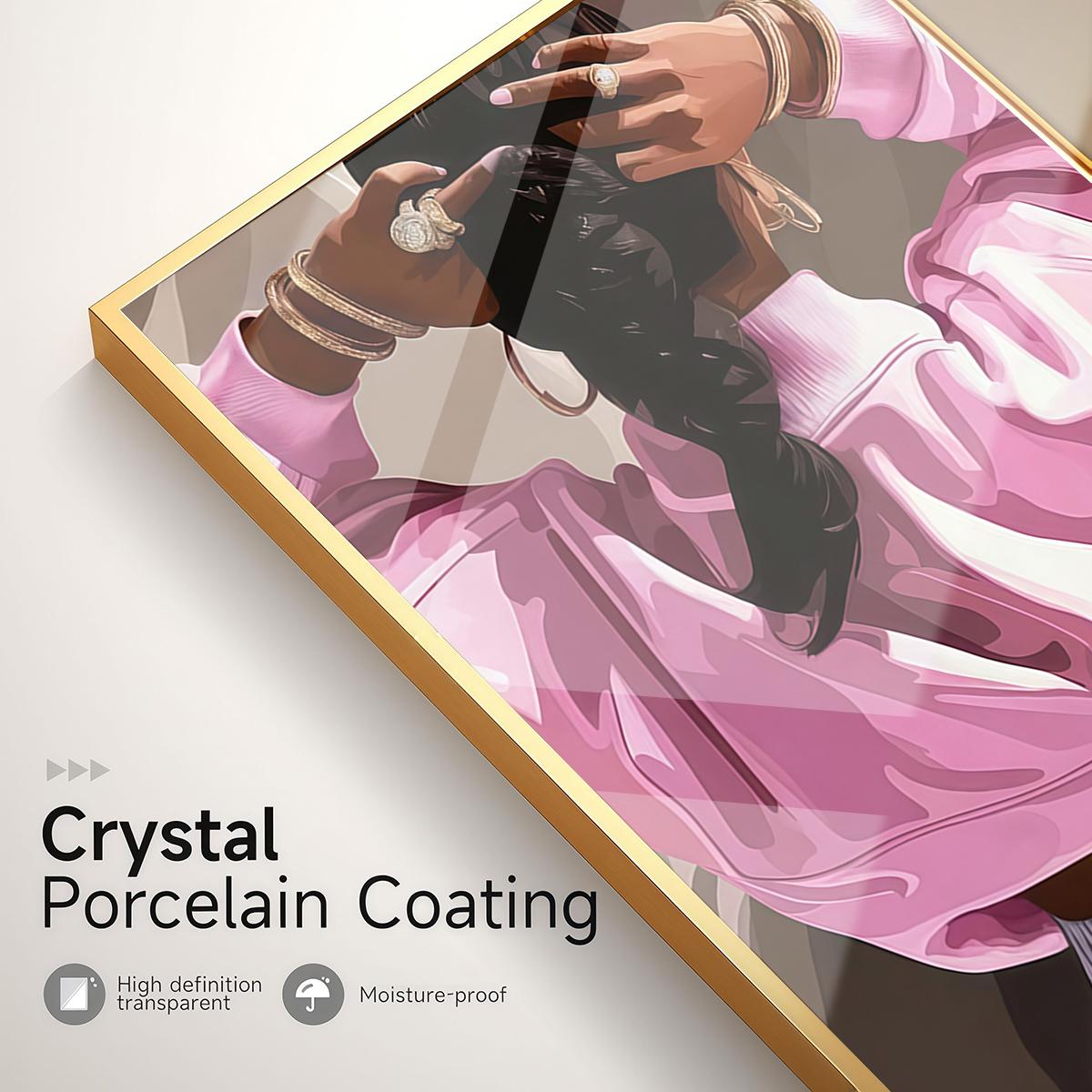 3 Counts Aluminum Alloy Framed Painting, Pink Fashion Woman With Dog And Jewelry Pictures, Home Decoration For Living Room, Bedroom, Office, Restaurant, Hallway Wall Decor, Odorless Print Artwork, Luxury Perfect Gift For Friends And Family