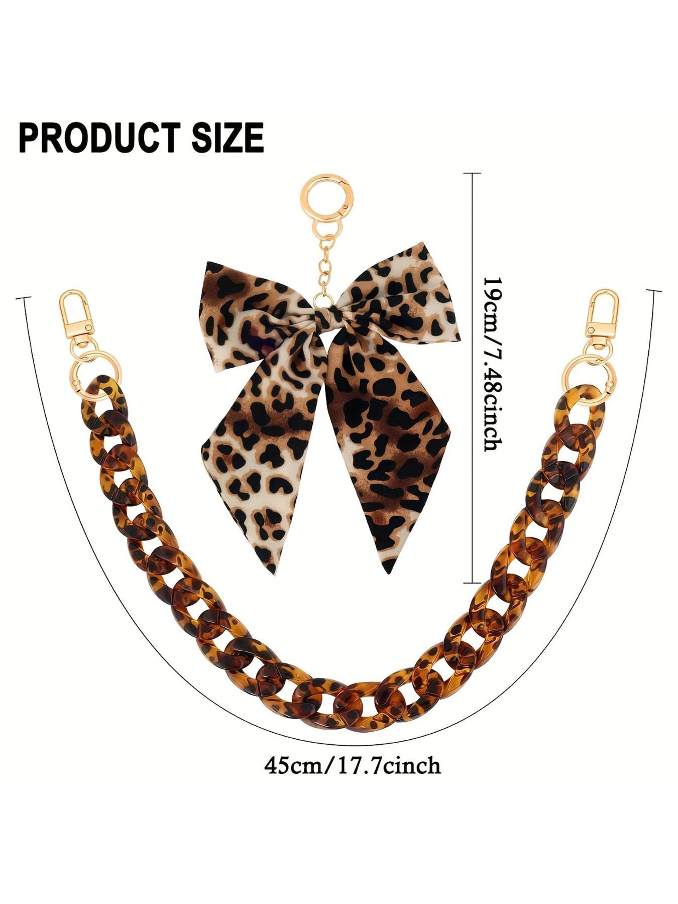 17.5" Leopard Print Purse Chain Strap with Bow Keychain Pendant Charm Golden Acrylic Flat Bag Chain Charm Handbag Accessory, Purse Accessories, Detachable/Attachable Bag Chain Strap for Women'S Handbags,Totes,Purses,Wallet