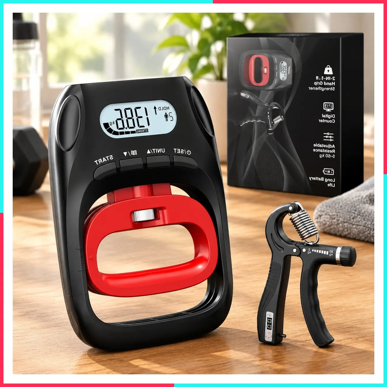 Grip Strength Tester Trainer - Electronic Hand Dynamometer 400lbs/180kg, Adjustable Resistance Grip Strengthener for Sports