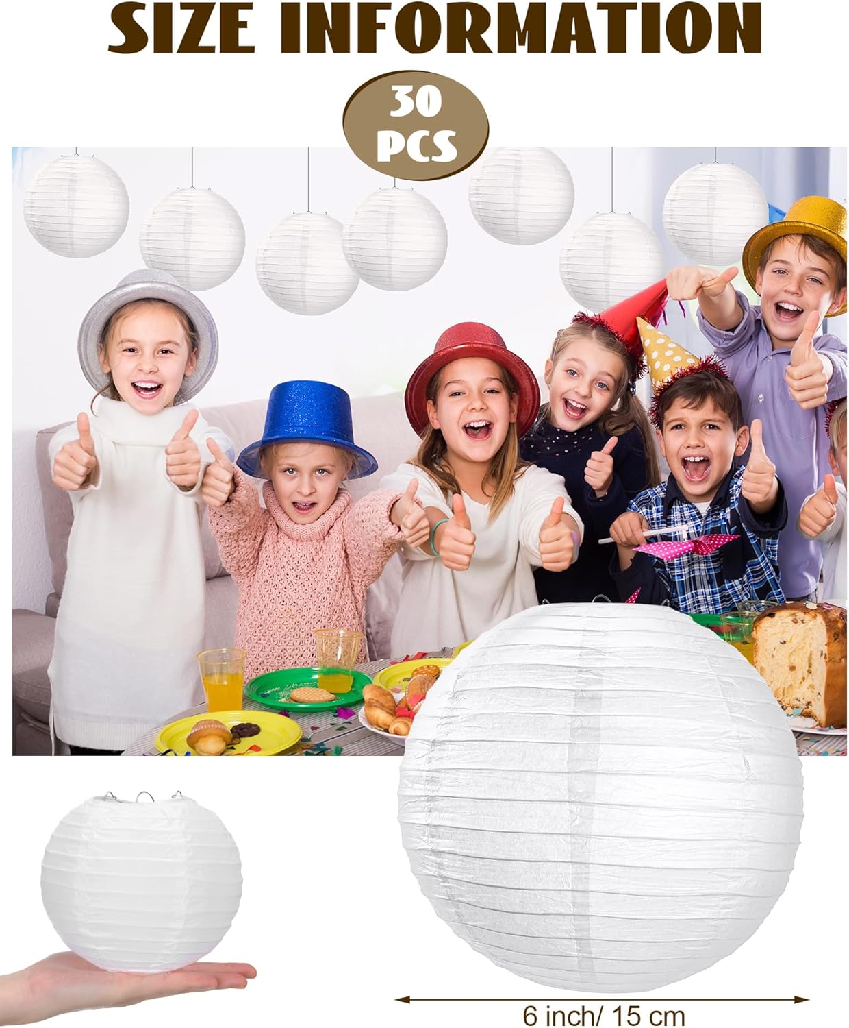 30 Pack White Chinese Japanese Paper Lanterns, Decorative Round Hanging Ball Paper Lantern Lamps, Reusable Hanging Ornaments for Wedding, Birthday, Party and Home Decor, 6 Inch