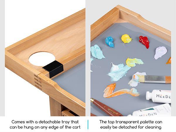 MEEDEN Art Supply Storage Cart, 5 Tier Solid Beech Wood Utility Rolling Cart with 3 Drawers, Craft Orgnizer on 4 Wheels