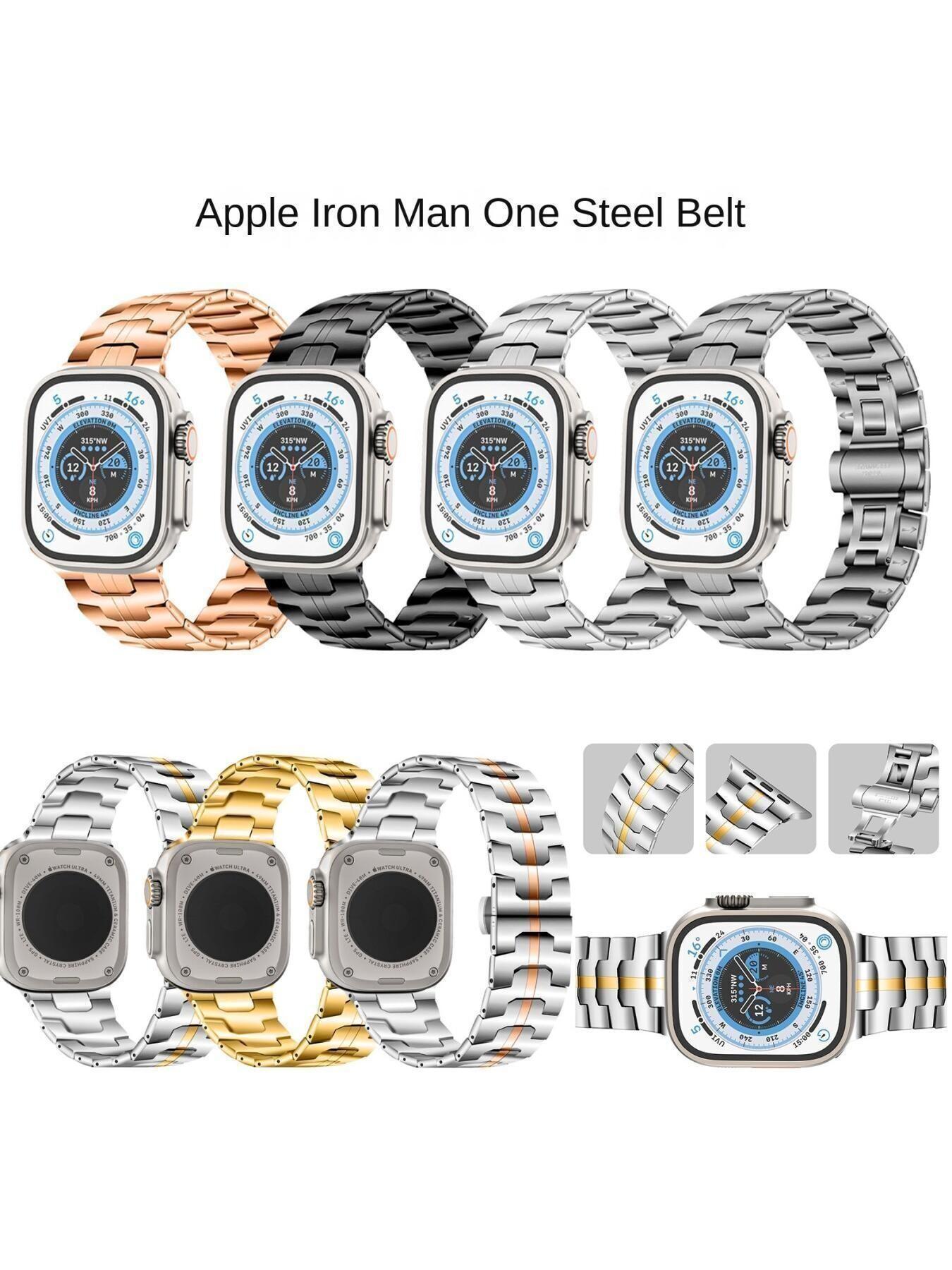 Iron Man Stainless Steel Butterfly Buckle Watch Strap for Apple Watch Series 1-11 and Ultra 2