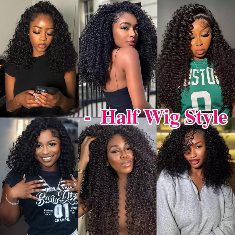 [3 In 1 Half Wig] Bling Hair Deep Curly Half Wig Human Hair Deep Wave Glueless Wigs Ready to Wear 3 IN 1 Half Wig With Drawstring 180 Density Curly Half Wig