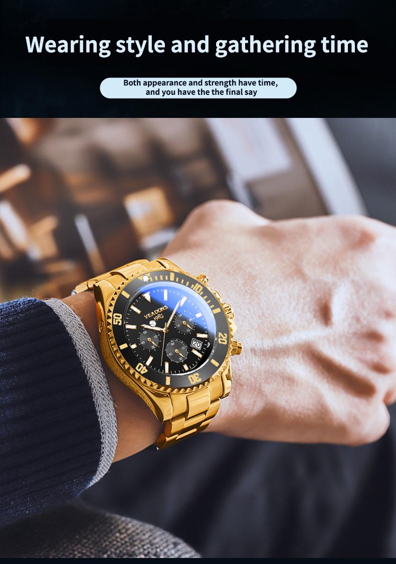 【TikTokShopStockUp】Veadons Men's Luxury Dress Watch, Green Dial, 40mm Stainless Steel Strap, Rotating Quartz Analog, Waterproof Luminous Large Dial Boss Wristwatch summer business