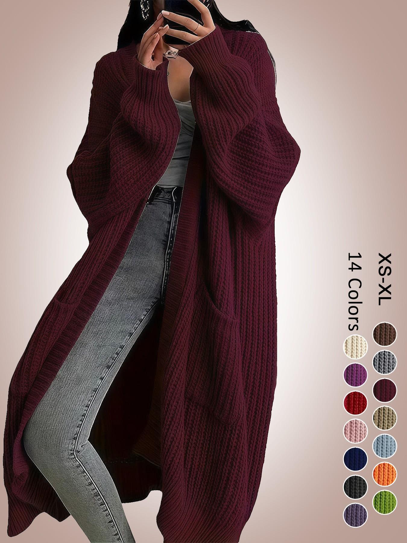 Women's Oversized Y2K Long Knit Cardigan, Ribbed Knit Fabric with Pockets, Loose Fit, Perfect for Spring, Fall and Winter, Casual Layering Outerwear