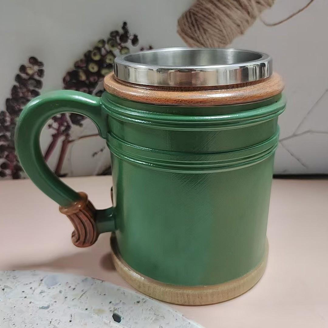 Irish Theme Tree Mug, Stainless Steel & Resin, Clover Pattern, Durable Tea Cup, Ideal for Irish Bar Decor, Moving Gift, St Patrick's Day Present