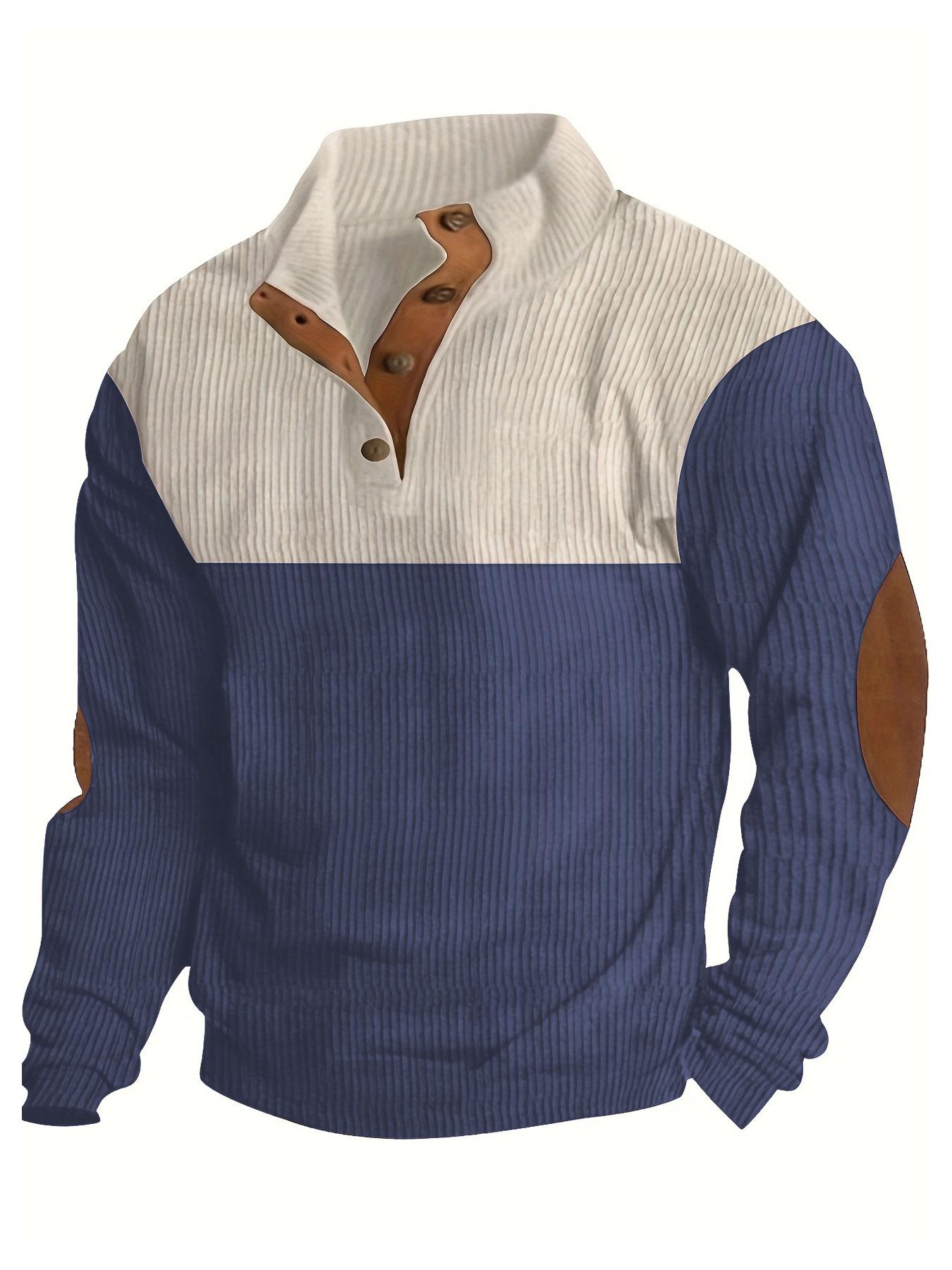 Men's color-blocked casual Knit hoodie, autumn and winter half-zipper long-sleeve jacket, loose collar autumn inner wear clothing