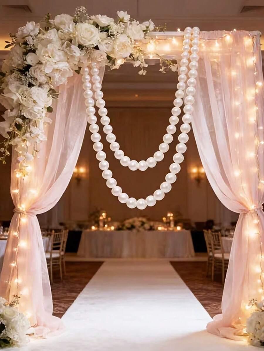 30pcs Giant Pearl String Pendant Decor, White Round Faux Pearl Backdrop Wall Hanging, Wedding Ceremony Decoration, DIY Pearl Garland, Pearl Wreath Stair Decor, White Faux Pearl Christmas Tree Wreath, Party Decoration