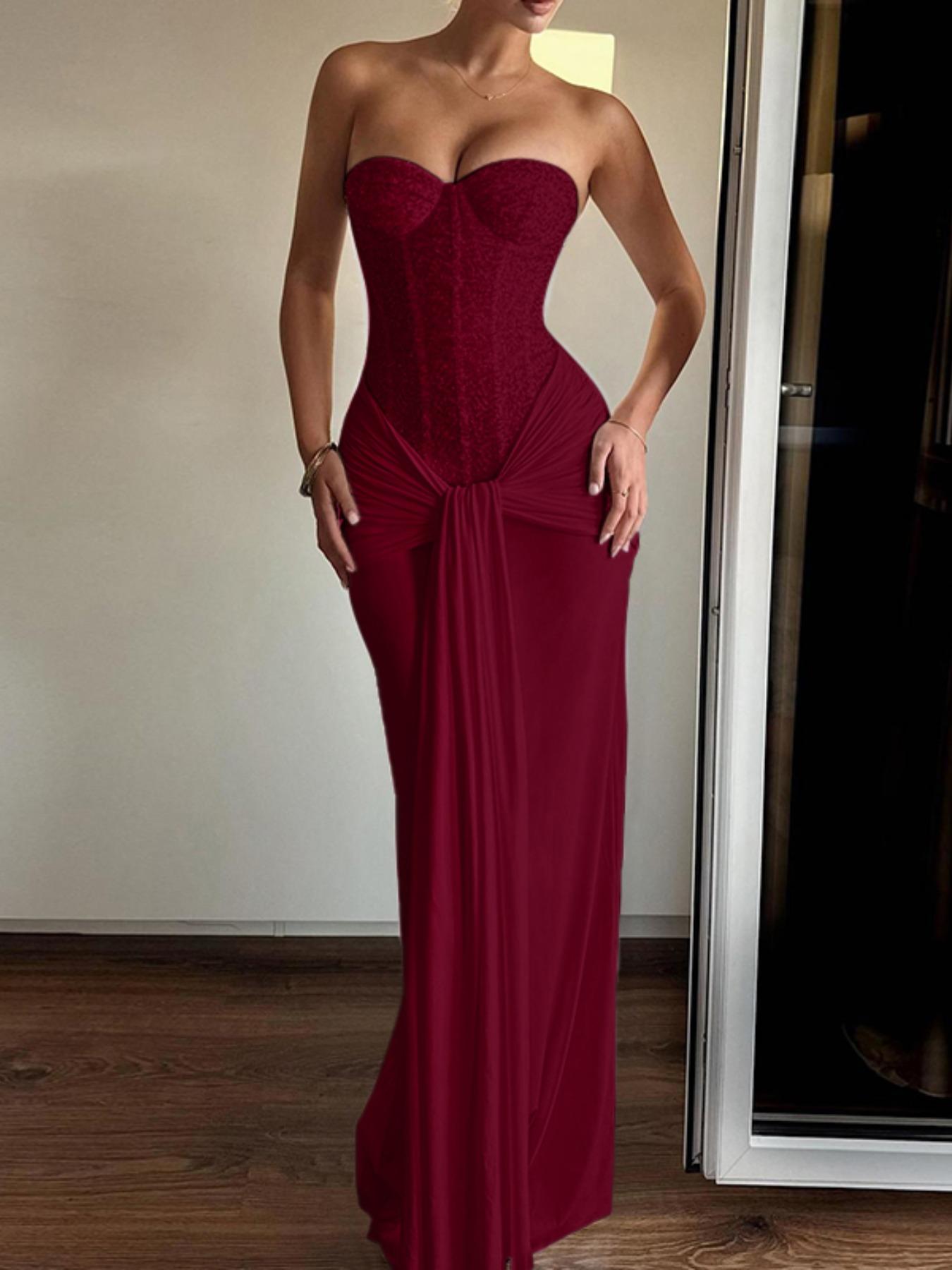 Elegant Halter Neck Dress with Flowing Sleeves, Long Sleeve Bodycon Midi Dress, Perfect for Parties & Special Occasions