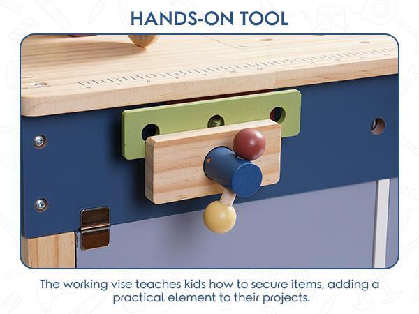 ROBUD Wooden Workbench Toddler Toy, Gift for Girl & Boy Wooden Play Tool, Toddler Pretend Play Creative Building Set, Construction Workshop Toy boys