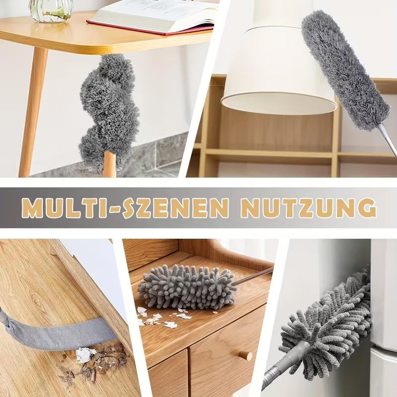 Extra-Long 111" Retractable Microfiber Duster with Stainless Steel Extension Pole - Ideal for High Ceiling Fans & Car Cleaning, Gray, Dusters for Cleaning