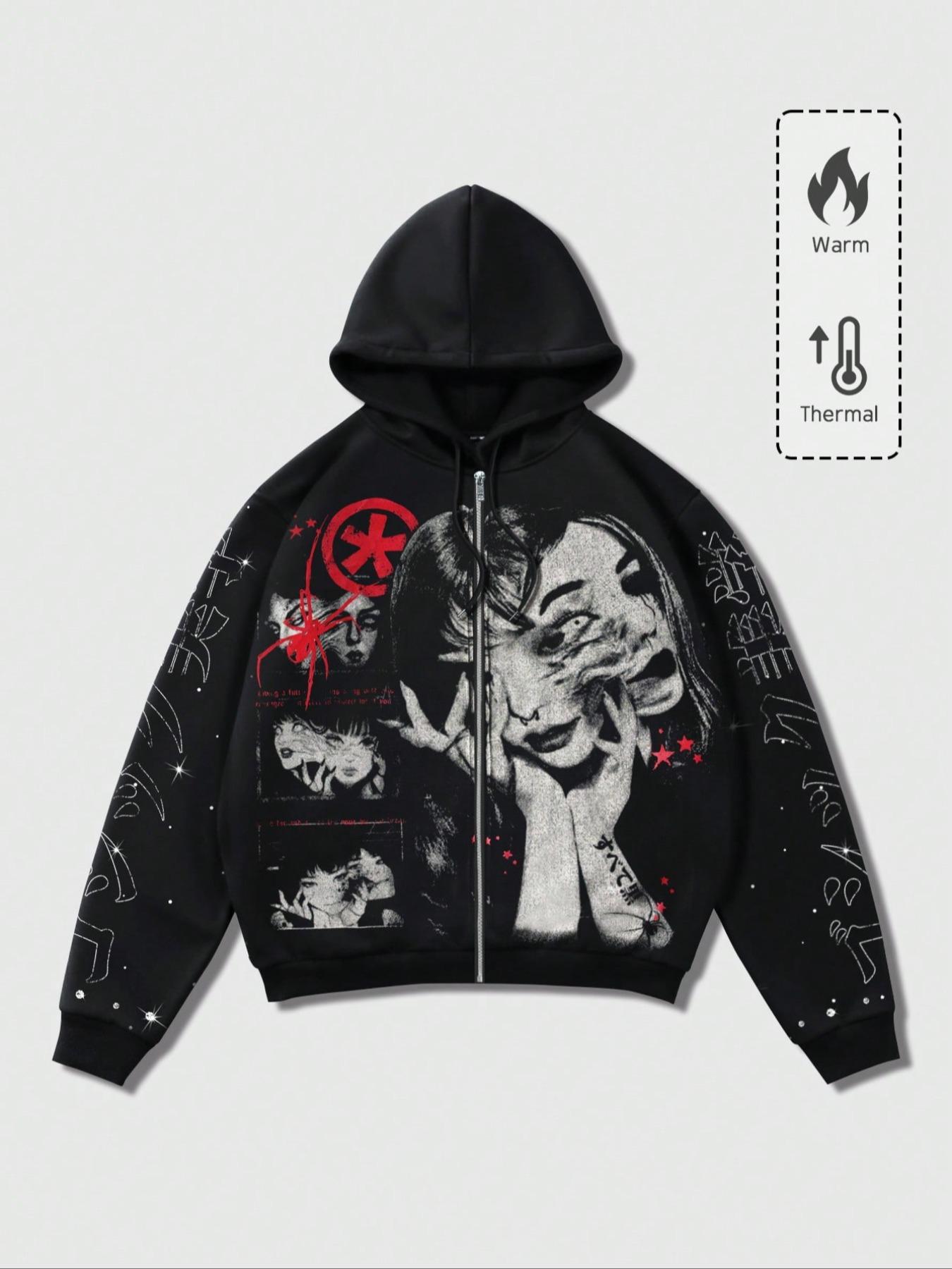 Men's Street Life Men's Eye Minimalist Graphic Printed Long Sleeve Zip Up Hooded Sweatshirt, Fall Winter