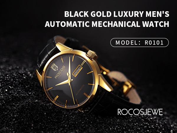 ROCOS Men's Automatic Skeleton Watch – Luxury Leather Strap, Day-Date Display, Waterproof Dress Watch | Elegant Gift | Reloj mecánico para hombre