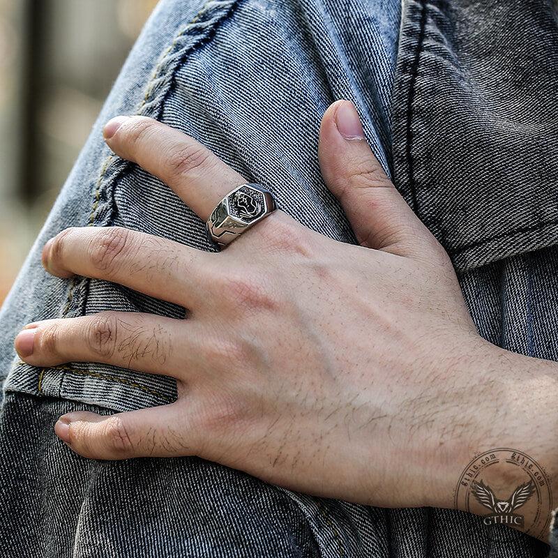 GTHIC Grim Reaper Skull Stainless Steel Men’s Ring Dark Jewelry For Biker Rider Daily Wear Gift