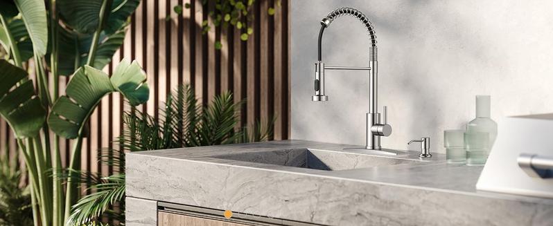 FORIOUS Kitchen Faucet with Soap Dispenser, Faucets with Pull Down Sprayer, Stainless Steel High Arch Spring Sink Faucet for Laundry Sink RV Bar