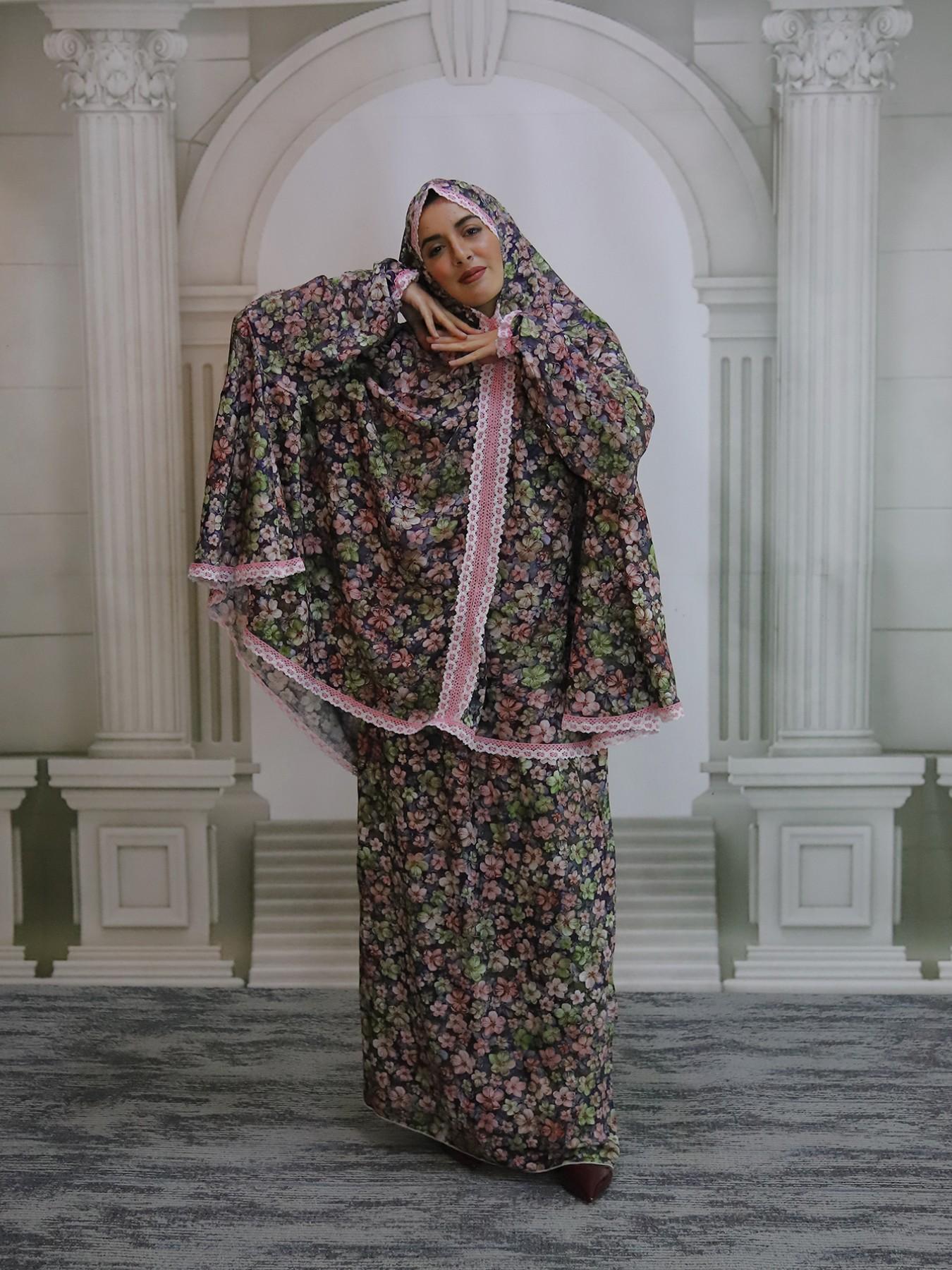 2026 New Middle Eastern Muslim Women's Hooded Comfortable Breathable Prayer Dress, Fashion Print Long Robe Set, Loose-Fit All Seasons
