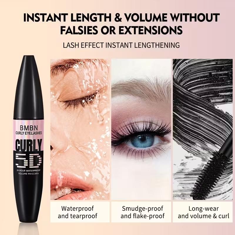 Waterproof 5D Voluminous Lengthening Mascara - Black eyelash growth serum for, suitable for all types of lashes, making them clearer, longer, more curled, clump-free, waterproof, long lasting, and sweat-resistant. a must-have for everyday/party makeup.