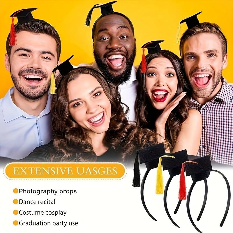 [Black Graduation Cap] 1pc Black Graduation Cap Headband | Woven Non-Woven Fabric, Doctoral Hat Design, Four Seasons Popular Culture Theme, Suitable for Dressing Up And Gifts