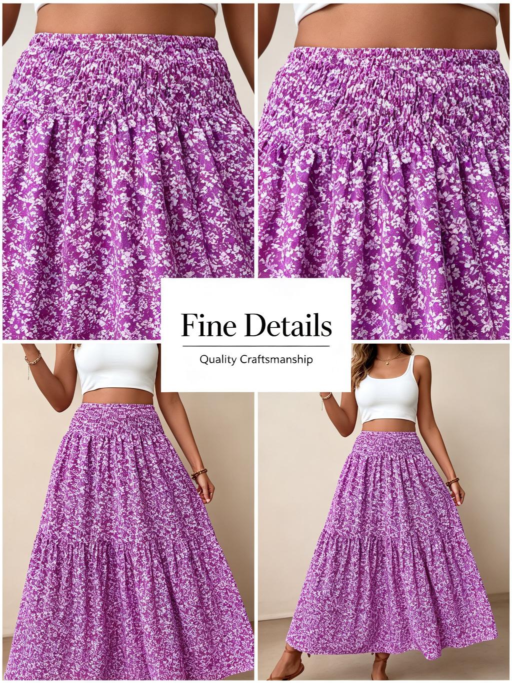 A-line long floral print midi skirt - autumn/spring premium patchwork women's skirt, Lady, Skirts