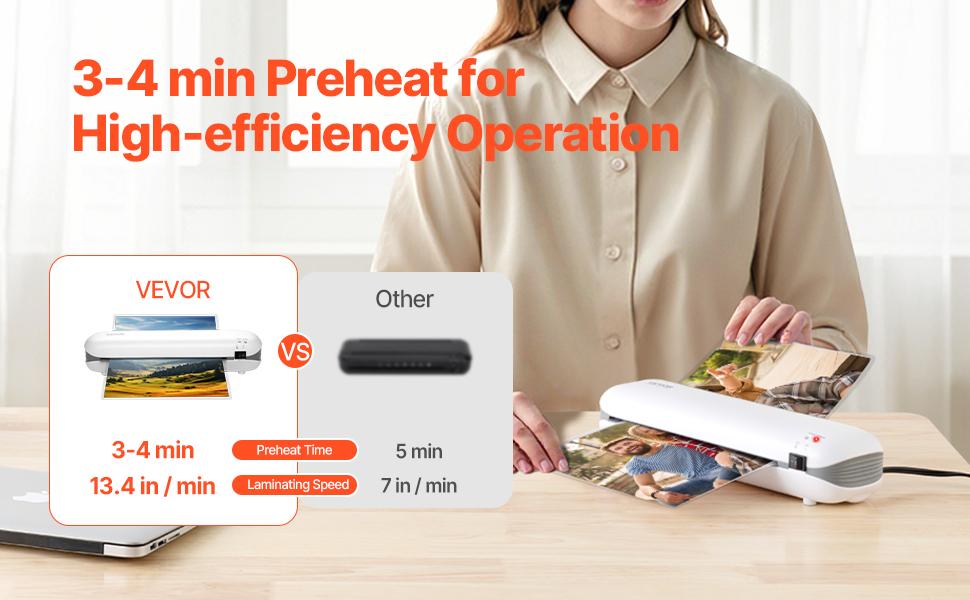 VEVOR Laminator Machine, Thermal Laminator for Max A4 Paper Size, 3-4 min Quick Warm Portable Laminator, 3-5 mil Thickness, Ideal for Home, Office, Business, or School Supplies, White+ Grey