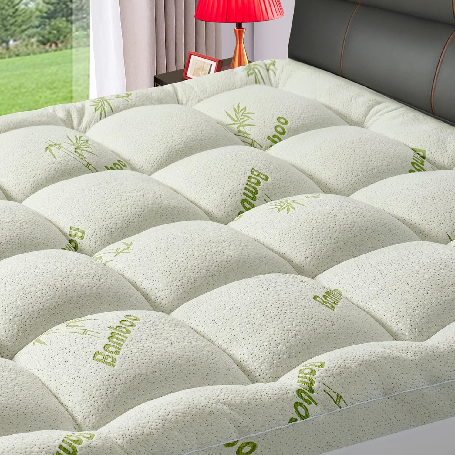 TIKTOK Shop  Premium Viscose Made from Bamboo Queen Size Mattress Topper for Back Pain, 1200 GSM Quilted Fitted Extra Thick Mattress Pad,Pillow Top Mattress Cover with Deep Pocket Up to 21 Inches