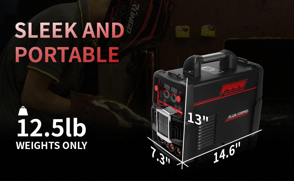 Puwu 135A 110V MIG Welder,Flux Core Welder with Flux MIG/Lift TIG/Stick 3-in-1 IGBT Inverter LED Digital Display Gasless Welder