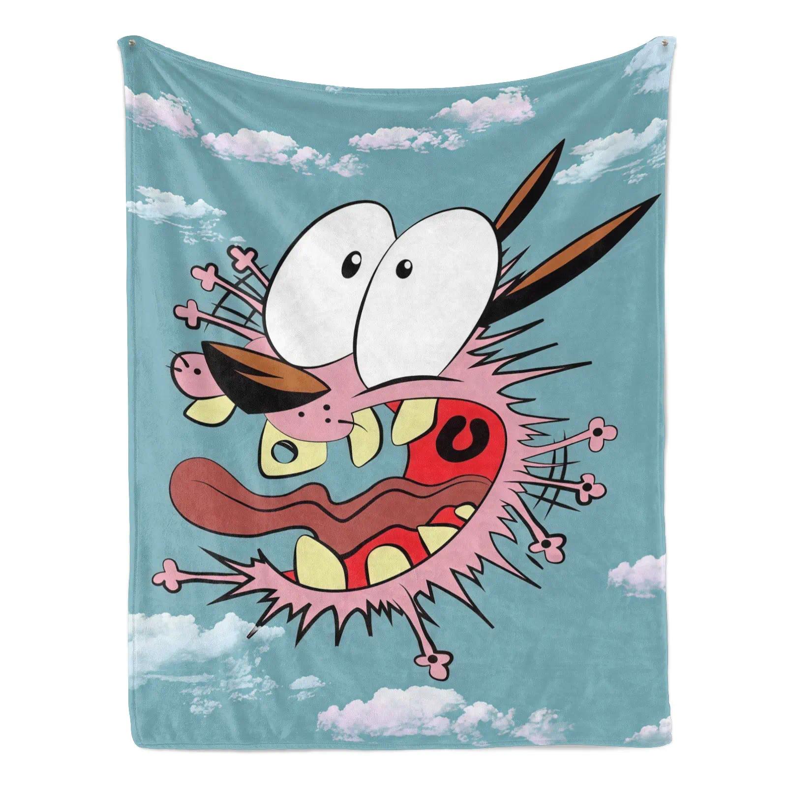 Cartoon Print Pink Courage the Cowardly Dog Funny Plush Flannel Throw Blanket - Cozy Lightweight Portable Sofa Bedding Decor, Matches Cooling Pillows Couch Cover, Warm Birthday Christmas Gift for Cartoon Fans