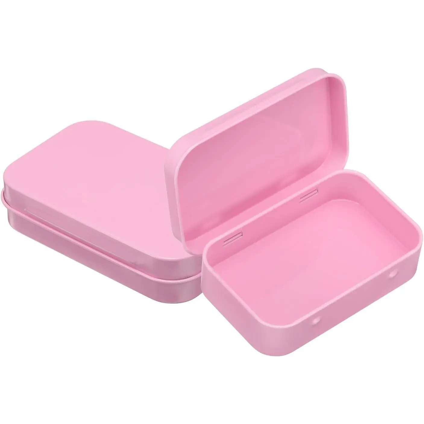 2pcs Metal Tin Box, 3.7x2.4x0.8 Mini Portable Rectangular Empty Tinplate Small Storage Container Airtight Tins with Lids for Candy Favors Crafts Christmas Gifts, Pink