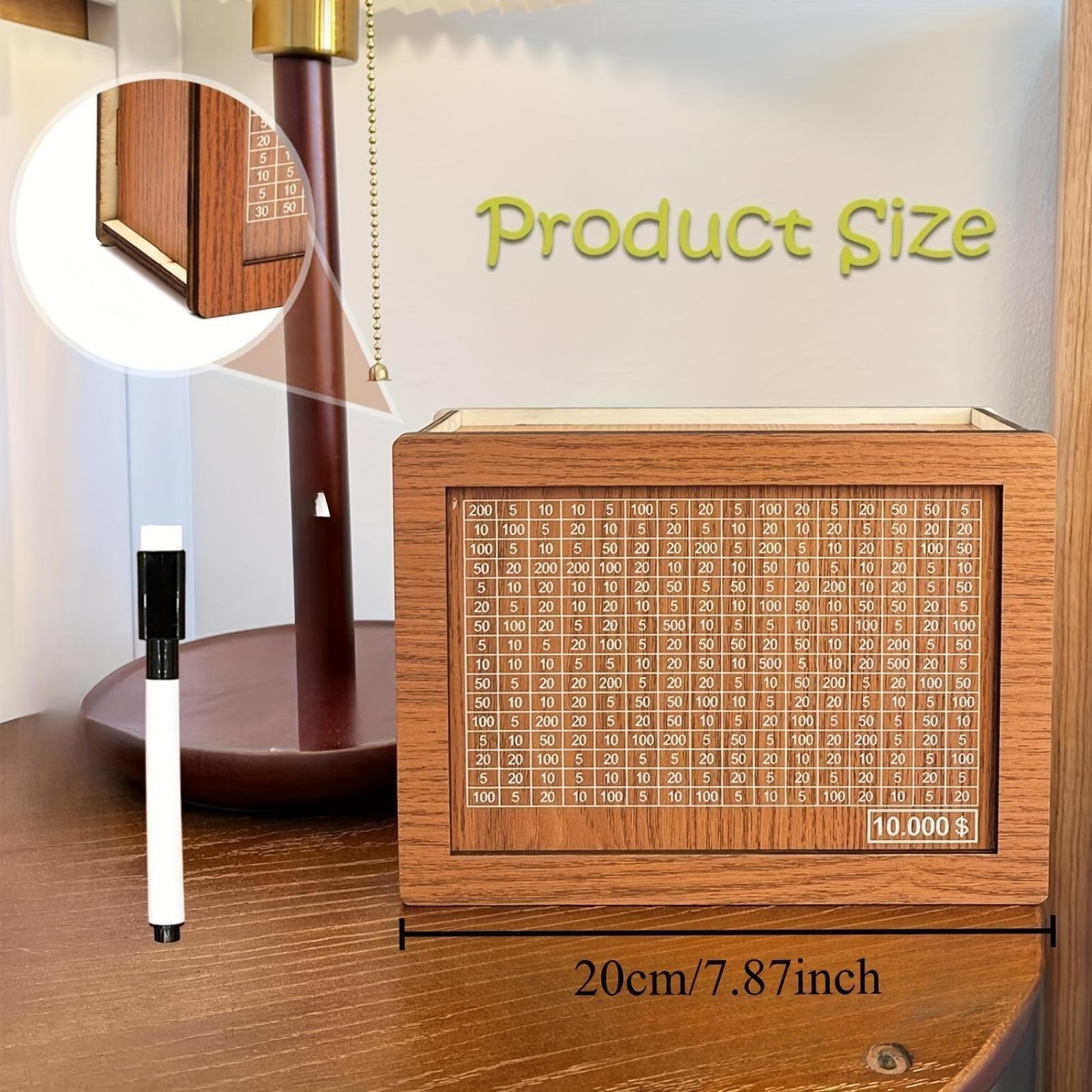 Money Saving Box with 10,000 Dollars Target,  Money Vault Savings 10k,Cash Vault Wooden Savings Box,Savings Challenge Box with Money Target and Numbers, Coins, Decor