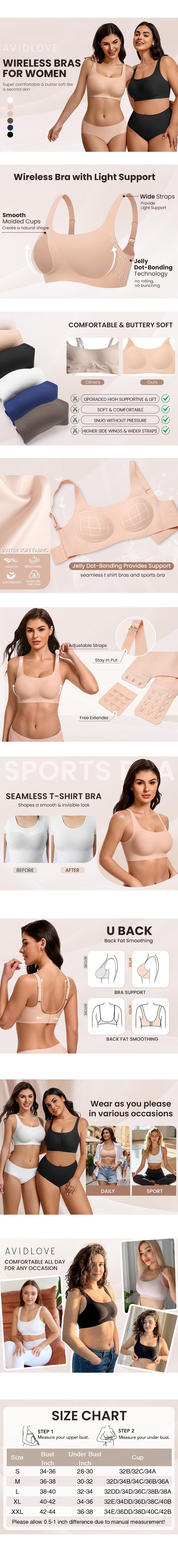 Avidlove Bras for Women Wireless Comfortable Bra Supportive No Underwire Bras Tshirt Push Up Bralettes Jelly Dot Seamless Bra