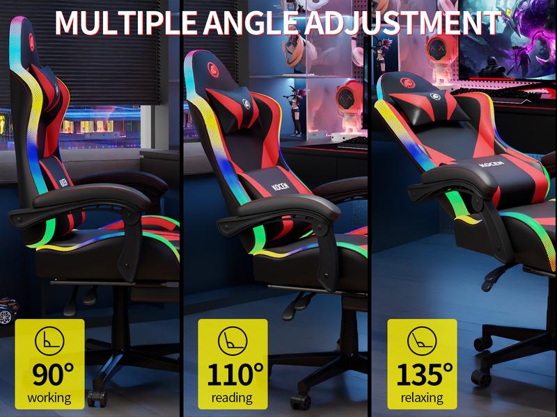 [New Year Flash Sale] KOCEN Gaming Chair , racing style RGB LED light gaming chair, equipped with a lumbar massager, high-back adjustable recliner, with footrest and headrest. Adult gaming chair, large high gaming chair,with sturdy class-4 gas lift.KC-35