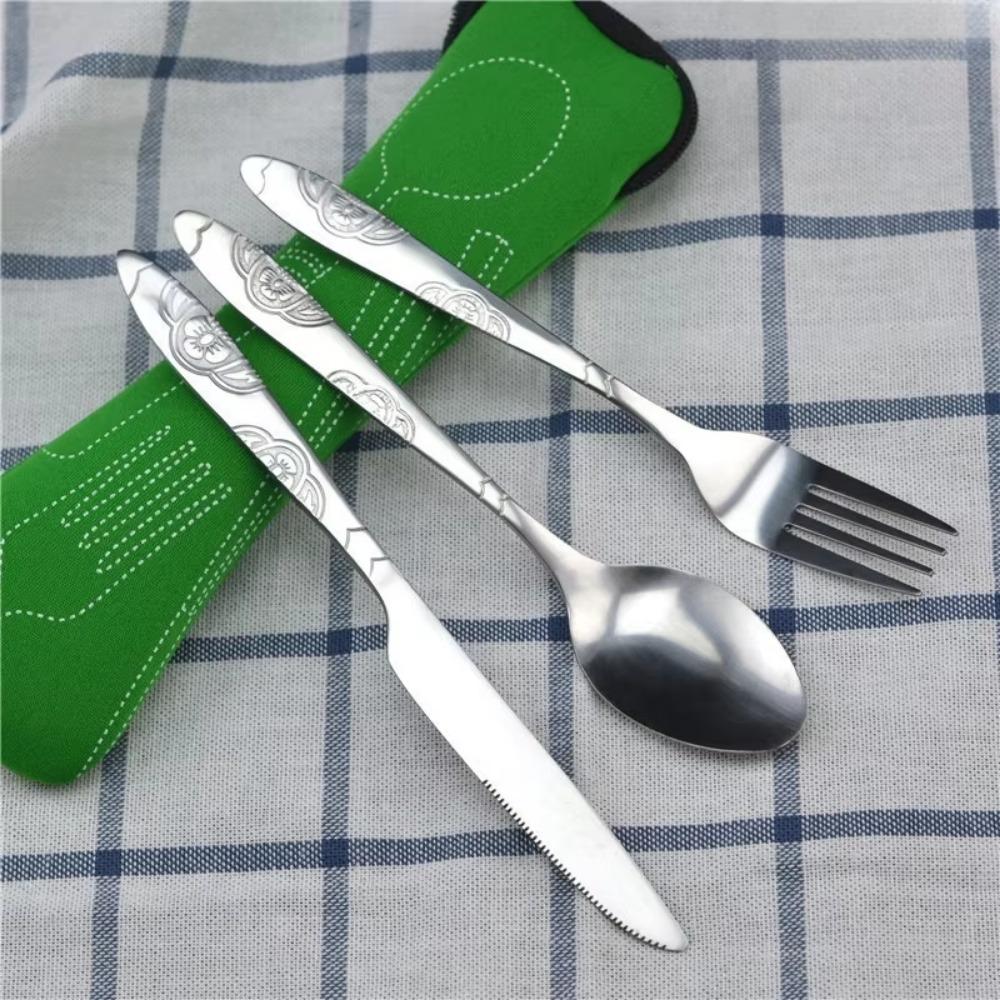 Camping Cutlery Set, Stainless Steel Travel Utensils with Spoon, Fork & Knife, Portable Set for Picnic, Hiking & Office Lunch