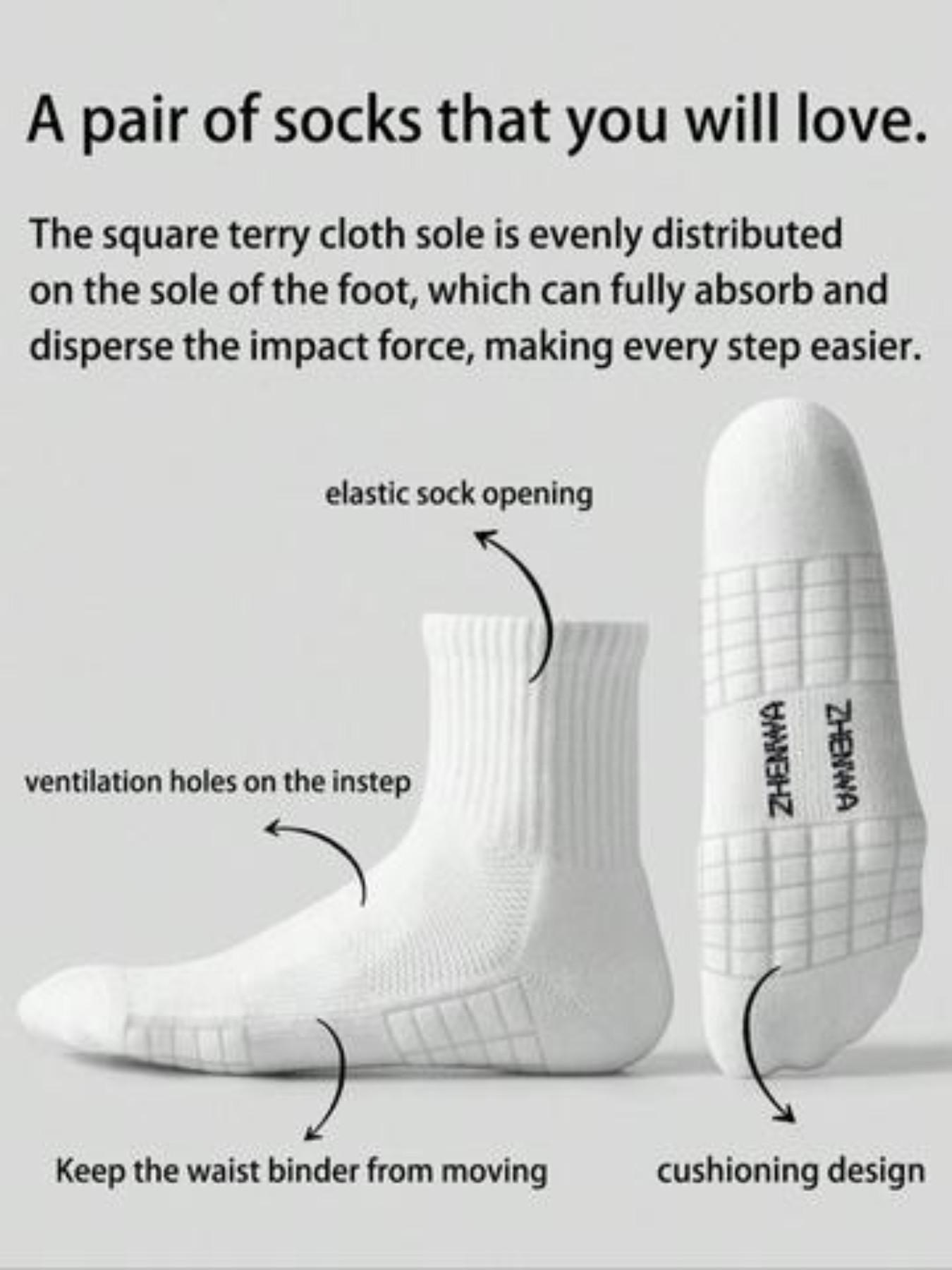 Men's Thick Towel Bottom Sports Socks, Moisture-Wicking, Comfortable, Versatile, Suitable for Tennis, Badminton, Running, Basketball, Fall Season