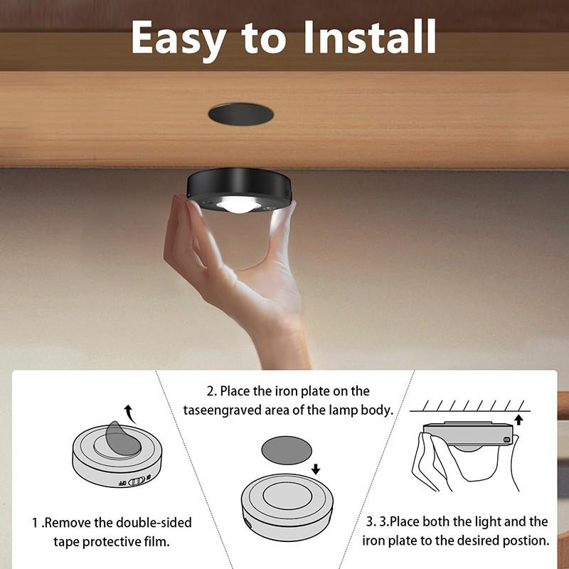 3-Pack Rechargeable LED Disk Lights with Remote Control, Adjustable Dimmable Cabinet Light, 12 Colors & 2 Dynamic Modes, Magnetic Wall Lamp