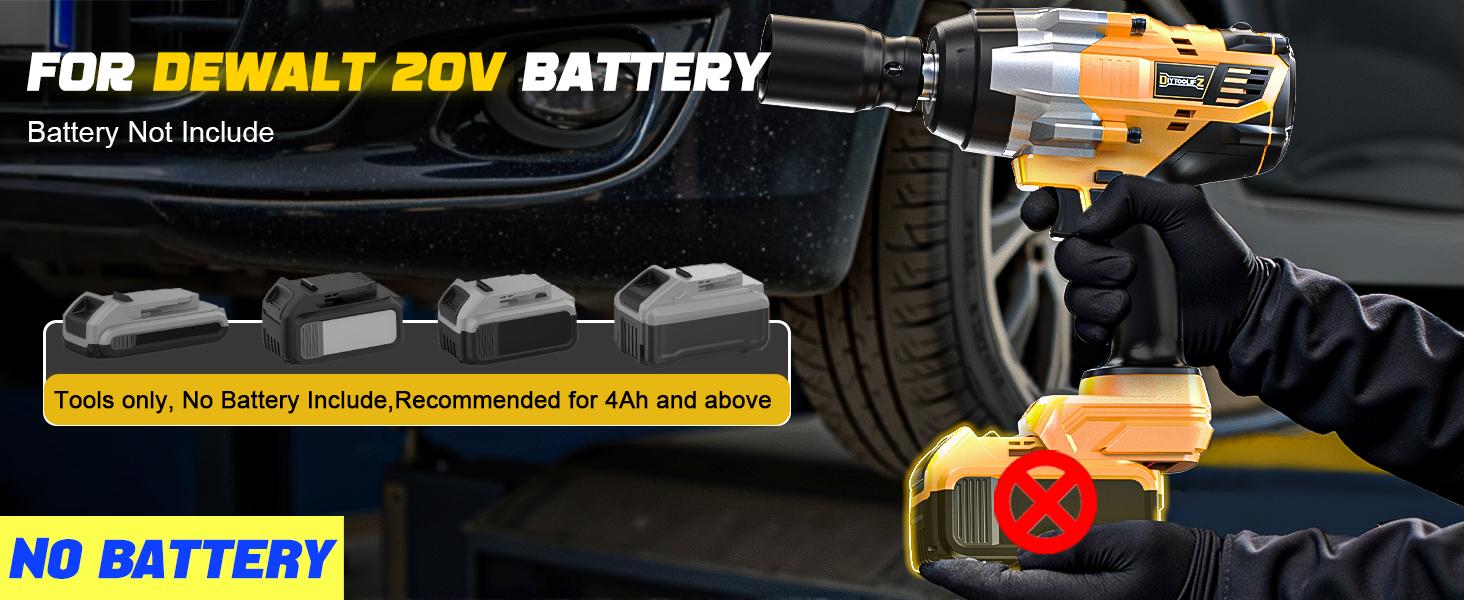 1850Ft-lbs(2500N.m)-3/4"Impact Wrench Compatible with Dewalt 20V Battery(NO Battery!!!), Brushless Impact Gun 4-Speed with Auto-Stop Reverse for Car Cordless