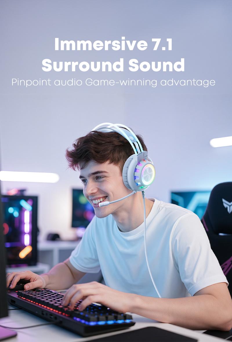 [New Upgrade] TAGRY TRONICX Upgraded G3 Wired PC Gaming Headset Gamer Gifts for him with 50mm Driver, ENC Microphone, USB-A Headset with 7.1 Surround Sound, Control Box for PC/PS5 Console/Switch Dock Mode  (Not Compatible with Xbox)