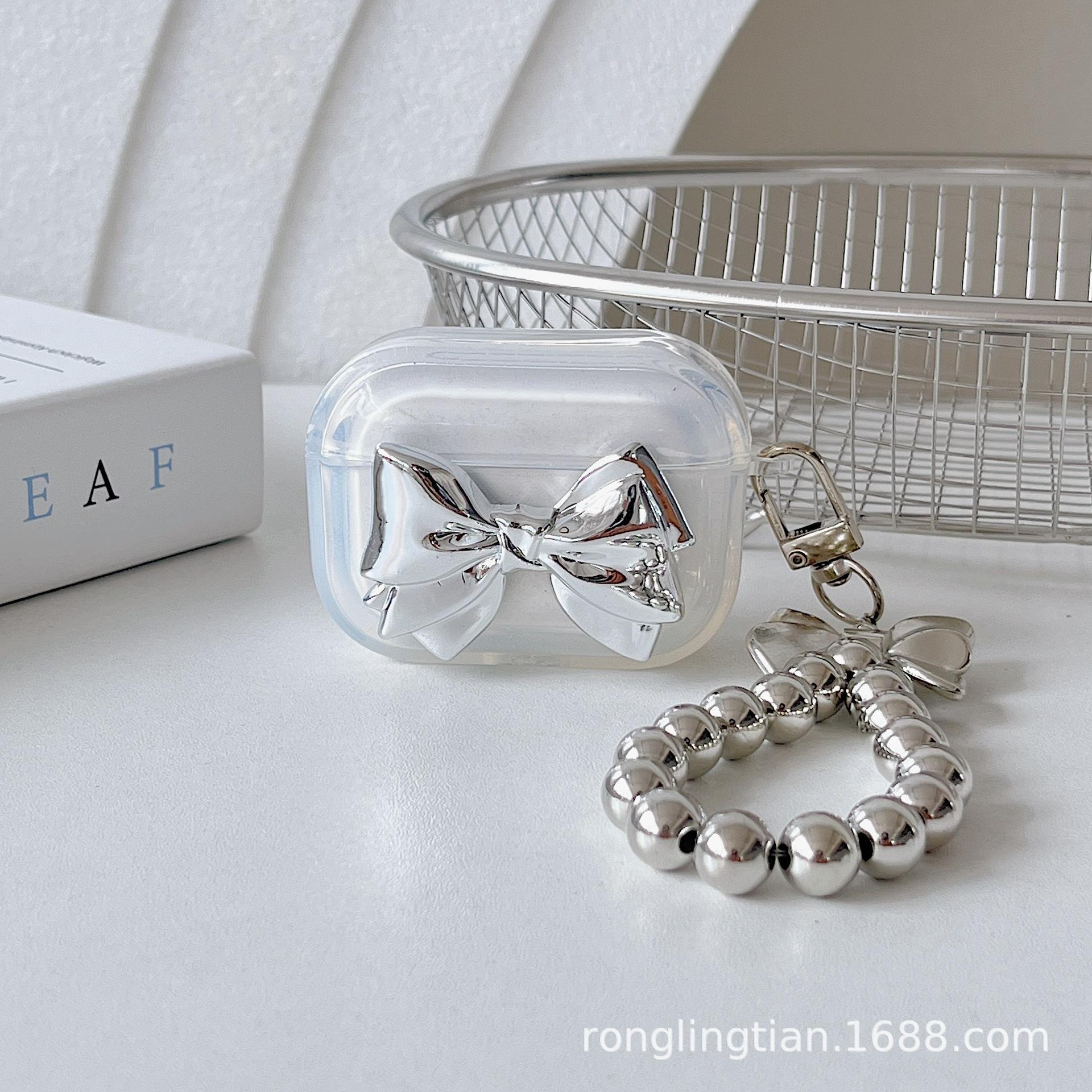 Korean-style electroplated bow chain phantom earphone case suitable for Apple AirPods 1/2 generation Pro2 earphone covers