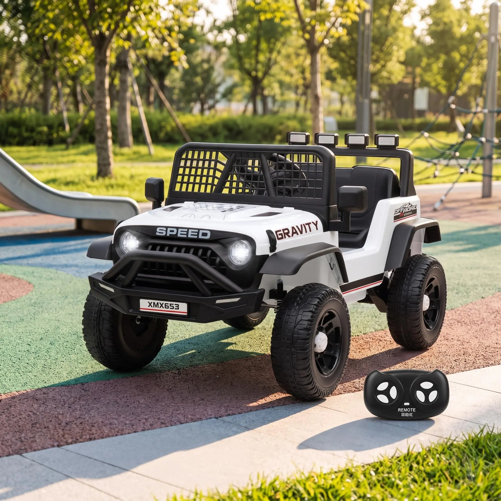 【IdealHouse】12V Kids Single-Seat Electric Ride-On Truck Car - Remote Control, 3-Speed Up To 5MPH, Coil Suspension, LED Lights, Built-In Music, Rechargeable Battery - Safe Holiday/Birthday Gift For Kids