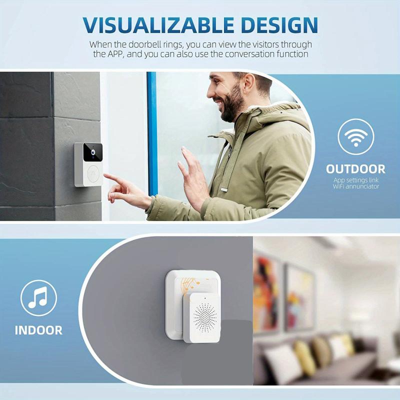 1pc SMCM Wireless Video Doorbell with HD Camera, Wide Angle, Intelligent Voice Intercom, WiFi Enabled, Battery/USB Dual Power, 400mAh Rechargeable Lithium Polymer Battery, App Control, HD Night Vision, 2.4G WiFi Only